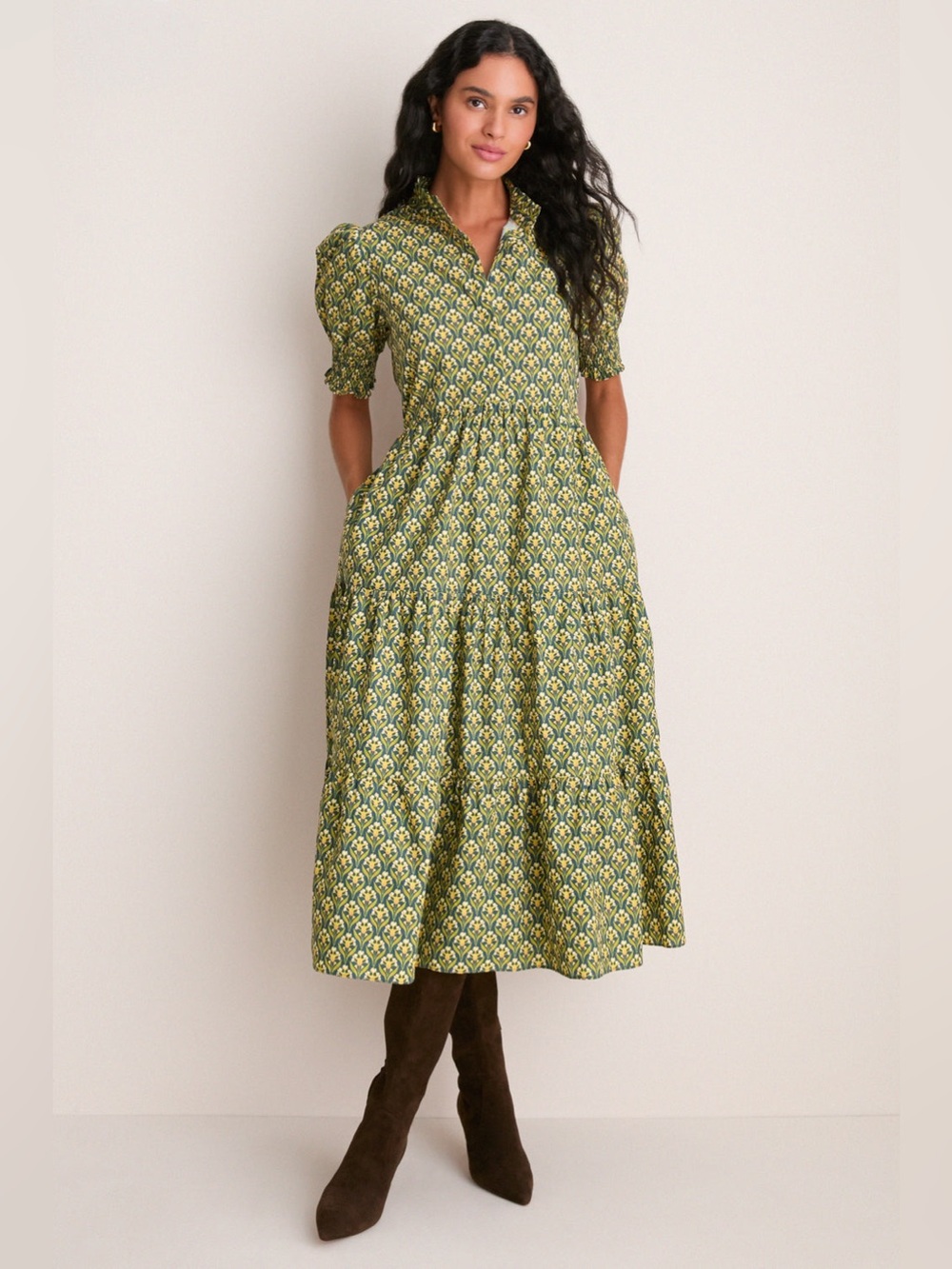 Hyacinth House Forrest Green Bennett Maxi Dress Women's Peasant Tiered